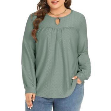 Imagem de Blusa túnica feminina TFSDOD, tamanho grande, verde, manga comprida, 5