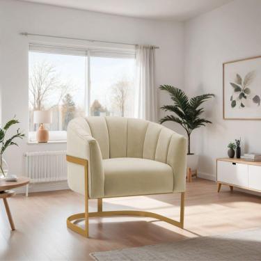 Imagem de Poltrona De ativa Sala De Estar Mavie Base De Ferro Dourado Suede Móveis Cinza Escuro