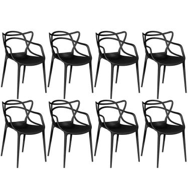 Imagem de Kit 8 Cadeiras De Jantar Allegra Prática Empilhável - Preto