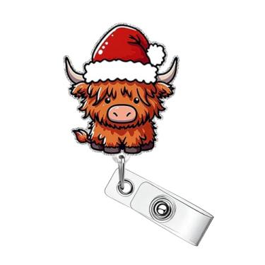 Imagem de Carretel de crachá de vaca de Natal, carretéis de crachá retráteis, porta-crachás de identificação de Natal, clipe retrátil com clipe jacaré, antiderrapante, engraçado, porta-cartão de identificação
