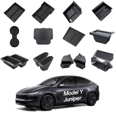 Imagem de DGXWLLW Caixa organizadora de armazenamento de 16 peças para Tesla Model Y Juniper 2025 2026 Acessórios de desempenho premium com caixas de armazenamento de porta-malas sob a bandeja sob o assento