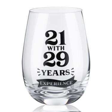 Imagem de Potchen Taça de vinho de 50º aniversário presentes engraçados 50 anos 425 g 21 com 29 anos de experiência taça de vinho 1975 aniversário 50 anos presente para mulheres e homens