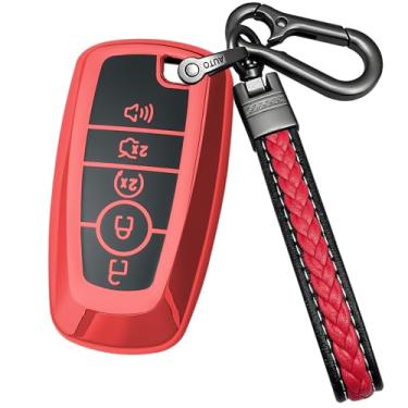 Imagem de Yonmcfn Capa para chaveiro Ford compatível com Edge Explorer Bronco Escape Expedition Maverick Transit Lightning Duty Nautilus Remote Smart Key, capa protetora TPU (vermelho)