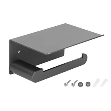 Imagem de Suporte de papel higiênico de aço inoxidável montado na parede suporte de rolo de papel higiênico com prateleira preto fosco para banheiro