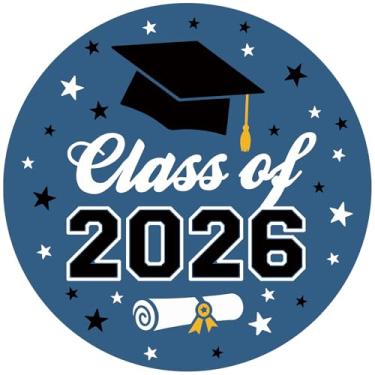 Imagem de Pacote com 120 adesivos de formatura Class of 2026 – Vermelho/Azul/Preto-Rosa/Roxo - Etiquetas redondas de 4 cm para lembrancinhas, envelopes e decorações de festa – Materiais para festa de formatura