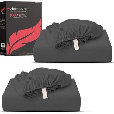 Imagem de Ashton Sheets Pacote de lençóis Queen de algodão egípcio de luxo com 2 fios de altura de 40,6 cm, macio, refrescante, tecido acetinado, tamanho queen extra longo - cinza escuro