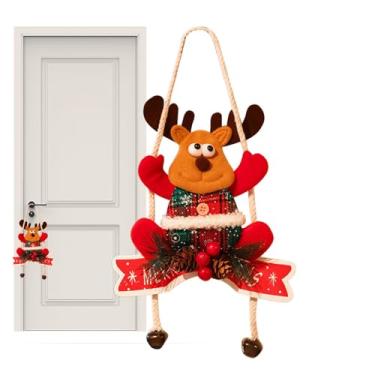 Imagem de Cabide de porta de Natal, cabides de porta de Natal para porta da frente,Decoração de árvore de Natal pendurável - Decorações de porta de Natal de alce de Papai Noel para parede, decorações de enfeite