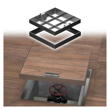 Imagem de uhyOHF 12 14 16 18 20 22 24 26 28 30 32 34 36 38 40 42 polegadas Capas de pia de esgoto invisíveis, tampa de bueiro quadrada resistente e moldura com alças ocultas, séptico embutido (prata-13 x 13 pol