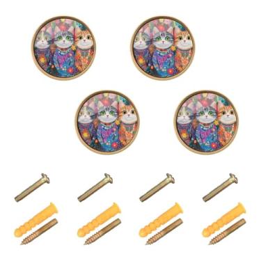 Imagem de Burbuja Pretty Cats Puxadores de Armário de Cozinha Pacote com 4 Puxadores de Gaveta Redonda, Puxadores de Gaveta com Parafusos para Cozinha, Quarto, Armários e Armários