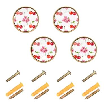 Imagem de Burbuja Maçanetas de armário de cozinha de flor de cerejeira, pacote com 4, puxadores redondos de 3,5 cm, puxadores de cômoda com parafusos para armários de cozinha, quarto, armário