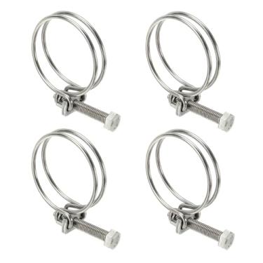 Imagem de HARFINGTON 4 peças de clipes de mangueira de fio duplo 46-51 mm 304 braçadeiras de tubo de fio ajustáveis de aço inoxidável 304 com parafuso M8 prendedor de junta de encanamento para coleta de poeira