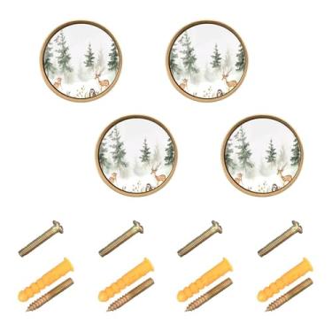 Imagem de Burbuja Maçanetas de armário de cozinha Forest Trees pacote com 4, puxadores de gaveta redonda de 3,5 cm com parafusos para armários de cozinha, quarto, armário