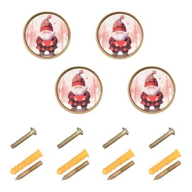 Imagem de Burbuja Maçanetas de armário de cozinha Valentine Gnomo, pacote com 4, puxadores redondos de 3,5 cm, puxadores de cômoda com parafusos para armários de cozinha, quarto, armário