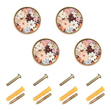 Imagem de Burbuja Puxadores de armário de cozinha de flores retrô, pacote com 4, puxadores de gaveta redondos de 3,5 cm com parafusos para armários de cozinha, quarto, armário