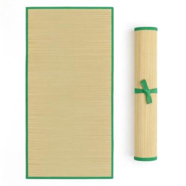 Imagem de Esteira de Palha Forro Natural para Praia com Fita Tolha Tapete Piscina Camping Lagoa Mar Viagem Tamanho Grande Tatame Dobrável Verão Piquinique Artesanal Portátil Lavável (Verde)