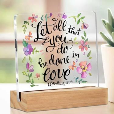 Imagem de Presentes inspiradores para mulheres, amigas, colegas de trabalho, presentes cristãos para mulheres, versículo bíblico placa de acrílico transparente para mesa de escritório em casa, decoração de mesa
