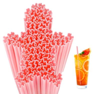 Imagem de Potchen 150 Palhinhas de Plástico de Natal em Forma de Homem Canudos Descartáveis para Coquetel Festa de Natal Artigos de Festa de Aniversário (Rosa)