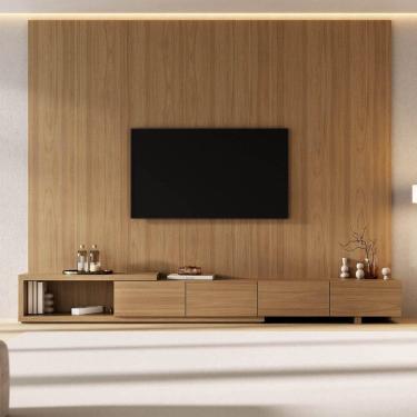 Imagem de Rack Extensível com Painel para Tv até 86 Polegadas Liso 280x230cm Aruá Cabecasa Madeiraoriginals Jatoba