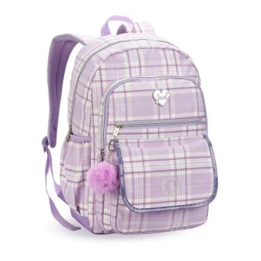 Imagem de Mochila Escolar Juvenil Volta as Aulas Pompom Bolsos Kawaii Bolso Frontal Lateral Escolar Colorido