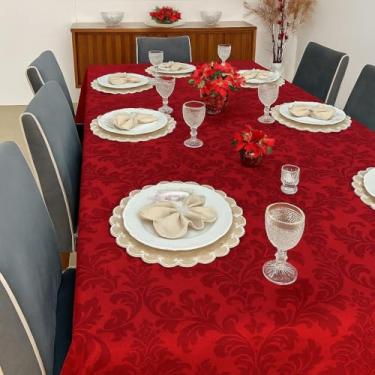 Imagem de Toalha de Mesa Jacquard Natal 4 e 6 Lugares – Elegância e Sofisticação para Suas Festas e Refeições(2,10X1,40,VERMELHO)