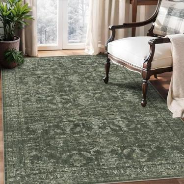 Imagem de Tapetes laváveis 3x5 para sala de estar, vintage boho grande para quarto, sala de jantar, escritório, tapete com estampa floral envelhecida para debaixo da mesa, tapete macio, antiderrapante, tapete