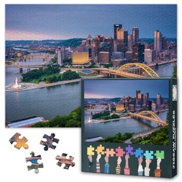 Imagem de Quebra-cabeça de 1000 peças para adultos paisagem urbana de Pittsburgh - Quebra-cabeça 1000 peças, quebra-cabeça difícil desafiador tema horizonte da Pensilvânia (69,8 cm x 50 cm), presente noturno de