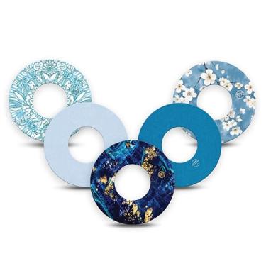 Imagem de ExpressionMed - Adesivos para Libre 2 e Lingo (pacote com 5) - Capas de sensor à prova d'água e à prova de suor, sem desgaste - Fitas de sensor CGM pré-cortadas - (pacote variado azul glacial) - Feito