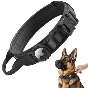 Imagem de Coleira tática para cães Airtag [preta, M], coleira de cachorro com etiqueta de ar militar, coleira de adestramento resistente, coleira de cachorro com GPS ajustável para AirTag com suporte Apple AirTag e alça de controle para cães médios e grandes