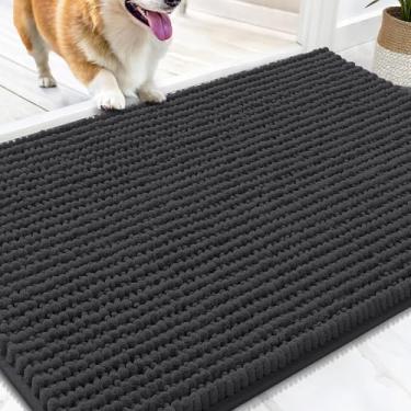 Imagem de OLANLY Tapete de porta de cachorro para patas enlameadas 76 x 50 cm, capacho de lama de chenille ultra absorvente, antiderrapante, lavável e com armadilha de sujeira para entrada interna, tapetes