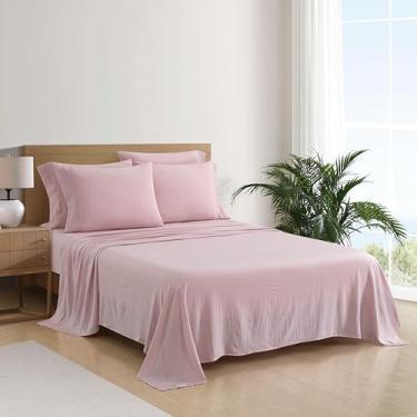 Imagem de Aeropostale Conjunto de lençóis de microfibra premium para todas as estações, 4 fronhas, 1 lençol com elástico, 1 lençol de cima, serve para colchões de até 45,7 cm de profundidade, tamanho Queen