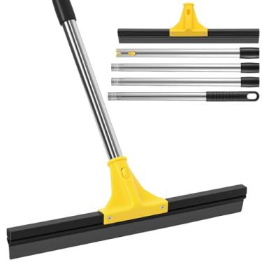 Imagem de DJAPWPX Vassoura de rodo de 43 cm para piso, limpador de borracha resistente com cabo longo de 158 cm, vassoura de água para banheiro azulejo garagem deck de concreto chuveiro vidro limpeza de janela