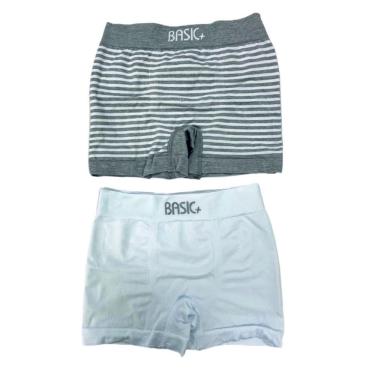 Imagem de Kit com 2 cuecas boxer cinza listrada/ branca M basic +