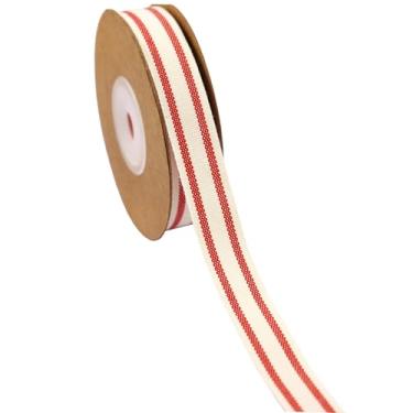Imagem de YERELO Conjunto de 10 jardas/rolo de fita listrada de algodão fitas vermelhas e brancas de 1,5 cm para artesanato de árvore de Natal, guirlanda de casamento, embrulho de presente, decoração e laços de