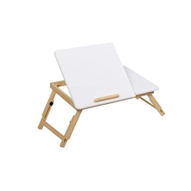 Imagem de Mesa de computador simples de madeira maciça, mesa para laptop, cama dobrável, mesa de armazenamento pequena