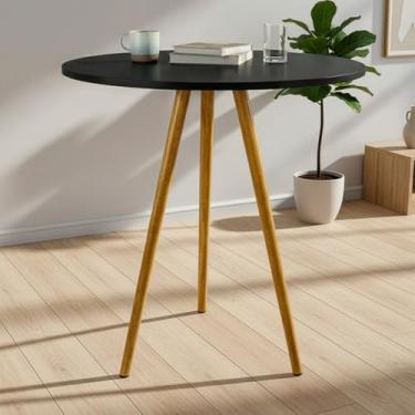 Imagem de Mesa Tripé Redonda Pés em Madeira para Sala de Jantar Cozinha Mesa Decorativa Moderna(Preto)