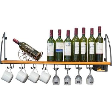 Imagem de Prateleiras de vinho, decoração de bar montada na parede para casa industrial, suporte de garrafa de vinho para decoração de madeira rústica, suportes de armazenamento de copos de vinho, para cozinha