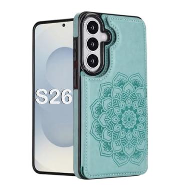 Imagem de PASNEW Capa carteira para cartão S26, capa protetora magnética de couro para Samsung Galaxy S26,16 cm, verde