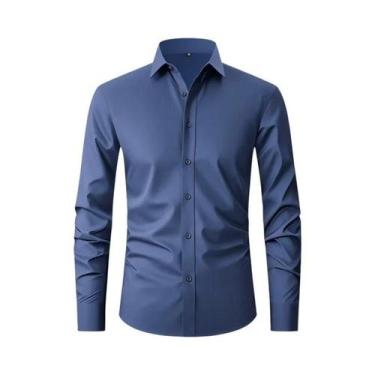 Imagem de Camisa Social Masculina XXL Slim Fit Manga Longa Cor Sólida Primavera 