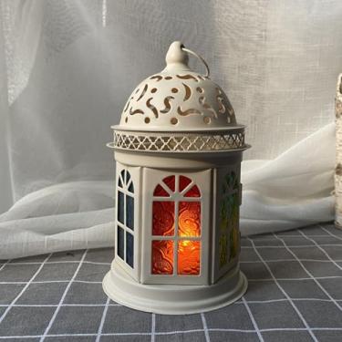 Imagem de Castiçal de castiçal, candelabro de vela, suporte de vela de metal vintage, lanterna decorativa para pendurar em ambientes internos e externos, festas, casamentos, aromaterapia, branco, 21 cm A
