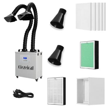 Imagem de Ciezeical Extrator de fumaça de solda de estação de trabalho potente 220W Elemento de filtro de três camadas Sucção 165 m³/h x2 Baixo ruído, adequado para soldagem, marcação e gravação