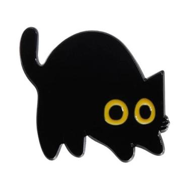 Imagem de Broche De Esmalte Gato Preto Desenho Animado Olhos Grandes Gatinho Ani