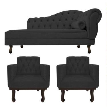 Imagem de Kit Diva Recamier Diana 120cm Lado Esquerdo E 2 Poltronas Classic Corano Adj Decor Preto