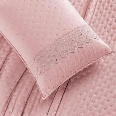 Imagem de Kit Cobre Leito Colcha Bouclê Queen Laise Bordada Micropercal 200 Fios 3 Peças - Sal Rosa