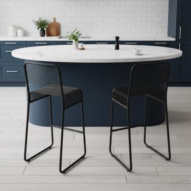 Imagem de Banqueta Cozinha Alta Kit 2 Base Industrial Aramada Taynah Preto K01 - D'Rossi