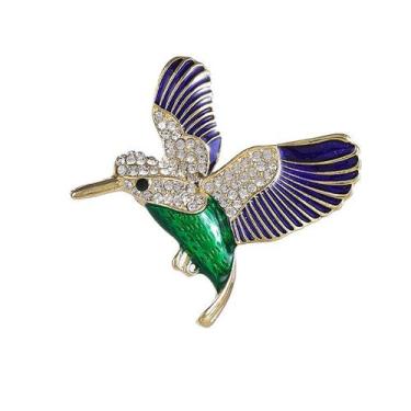 Imagem de Broche Elegant Bird Green Enamel Body Crystal Alloy - Yiweisai