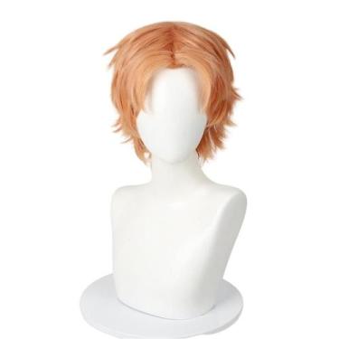 Imagem de Peruca de cosplay laranja, curta, bagunçada, penteado despenteado de 2