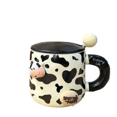 Imagem de Caneca Ceramic Cow 350 ml com tampa Enjoying Life Quote Cute Design - 