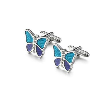 Imagem de Cufflinks Elegant Butterfly para homens, esmalte azul e roxo - yiweisa