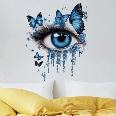 Imagem de Adesivos de parede Blue Eye Butterfly Tears Artistic Vinil PVC - yiwei