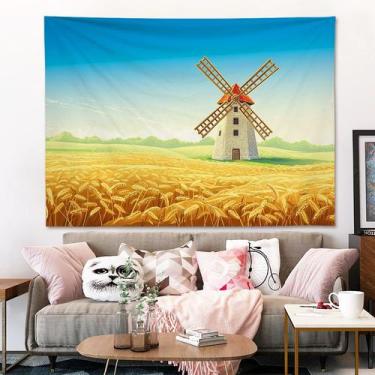 Imagem de Tapeçaria suspensa na parede, paisagem de moinho de vento 150 cm x 130